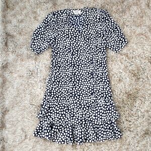 Vintage B.G.B. LTD Polka Dot Midi Dress Short Sleeve Navy Blue and White Size 12